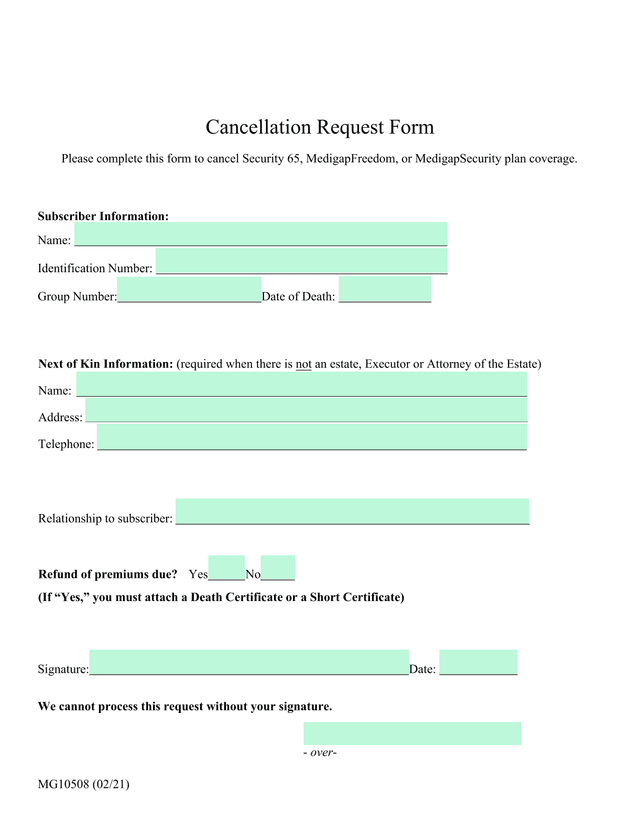 Cancellation Request Form screenshot