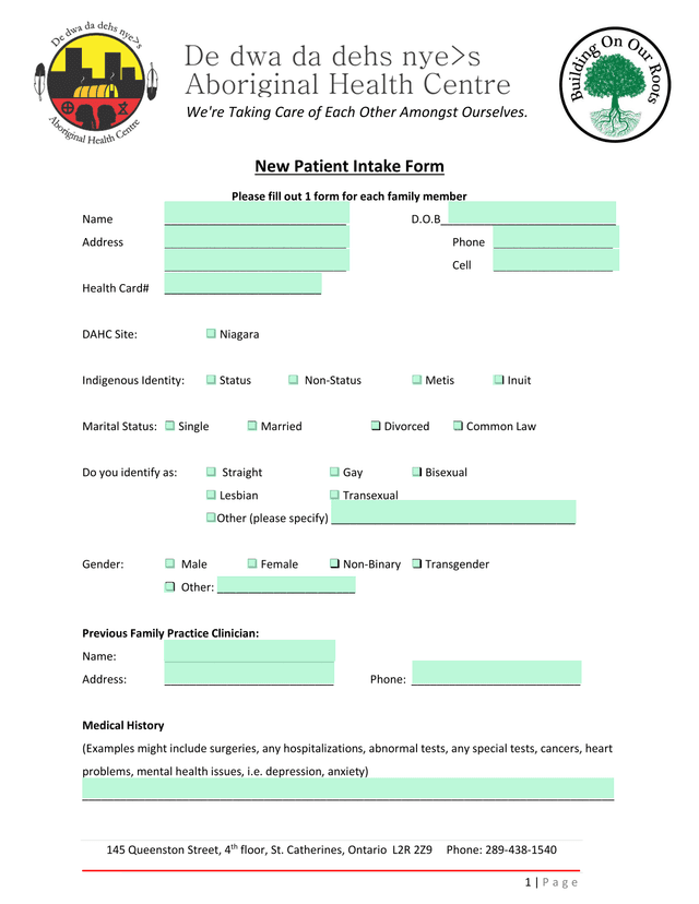 New Patient Intake Form screenshot