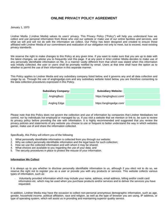 Online Privacy Policy Agreement screenshot