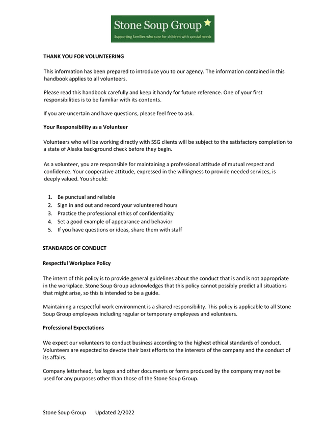 Volunteer Handbook screenshot