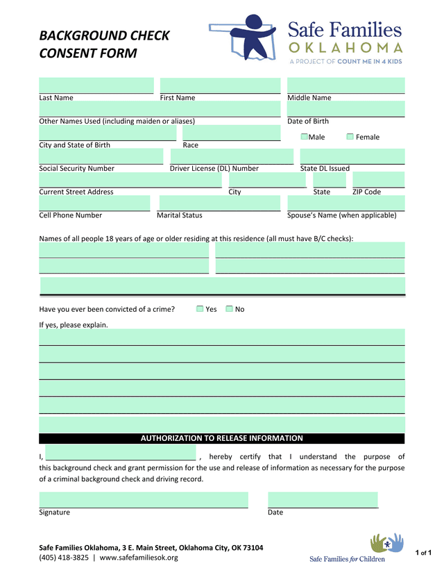 Background Check Consent Form screenshot