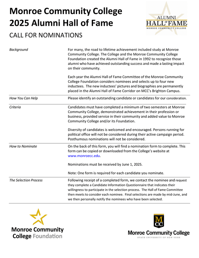 2025 Alumni Hall Of Fame Call For Nominations screenshot