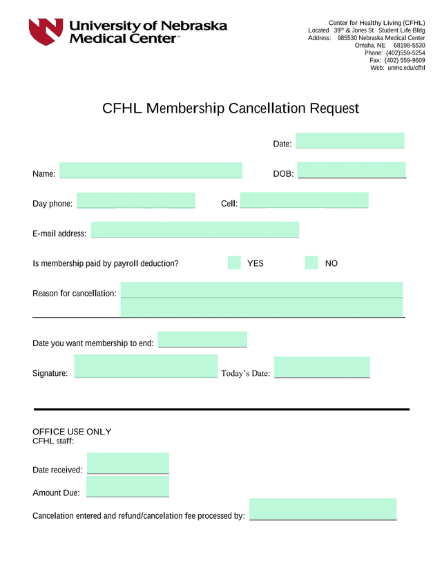 CFHL Membership Cancellation Request screenshot