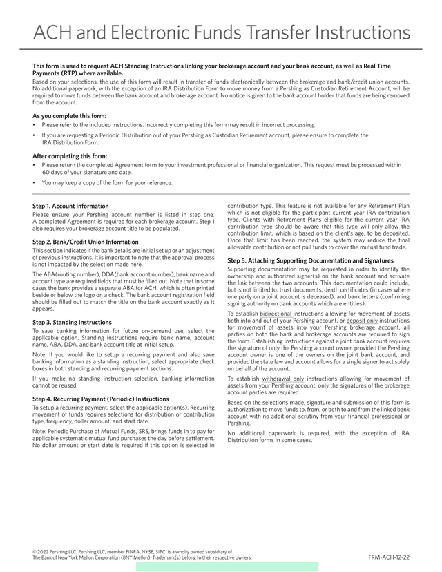 ACH Standing Instructions Form screenshot
