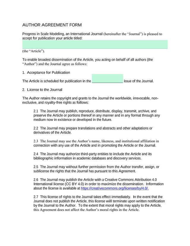 AUTHOR AGREEMENT FORM screenshot