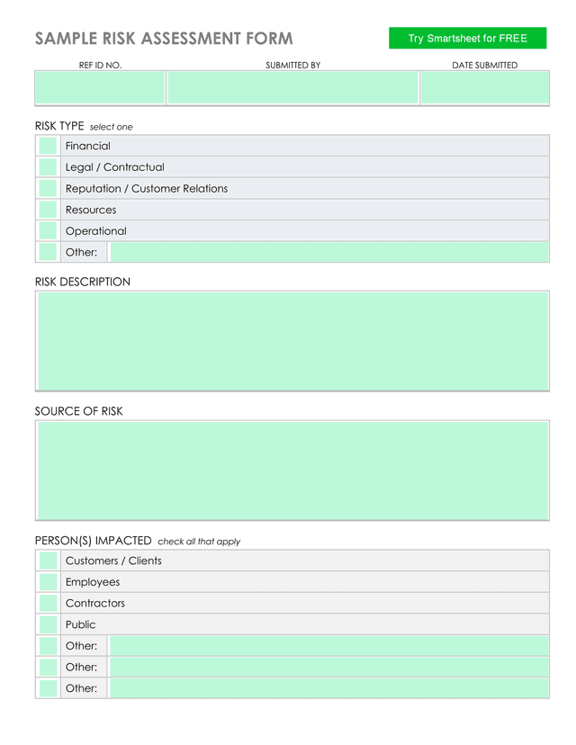 SAMPLE RISK ASSESSMENT FORM screenshot
