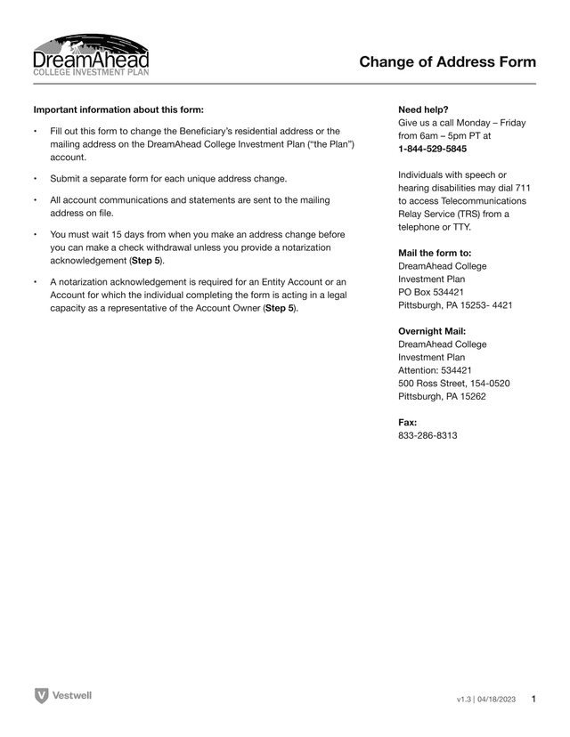 Change Of Address Form screenshot