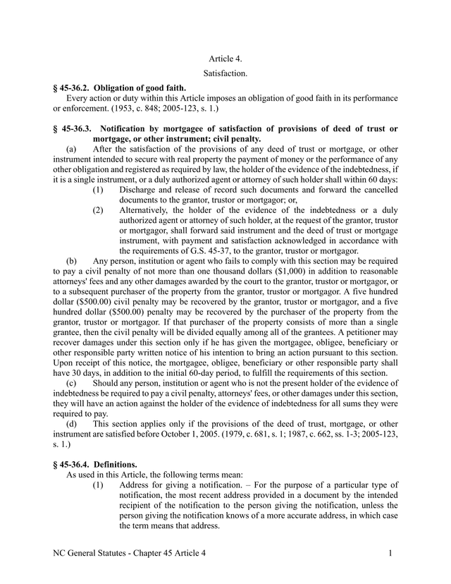 NC General Statutes   Chapter 45 Article 4 screenshot
