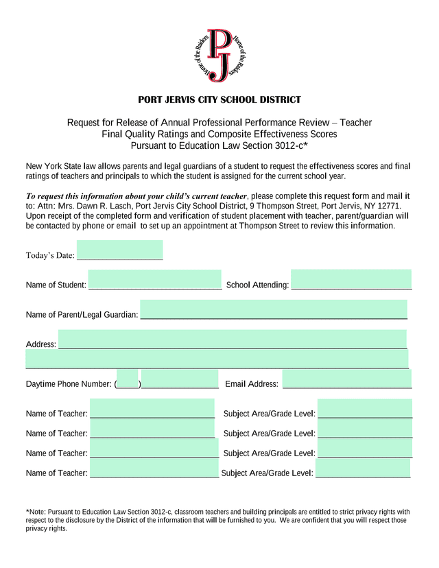 Request For Release Of Annual Professional Performance Review  Teacher Final Quality Ratings And Com screenshot