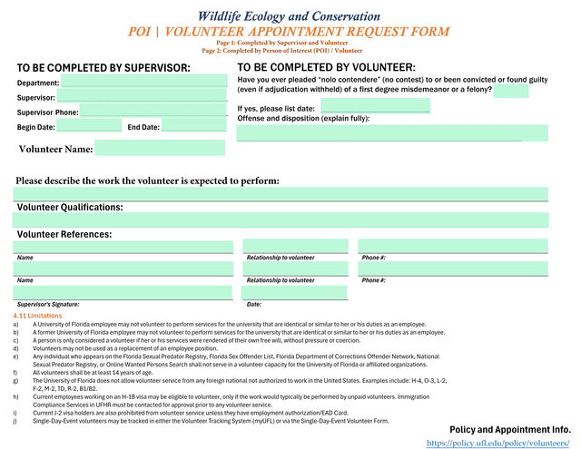 Volunteer Appointment Request Form screenshot