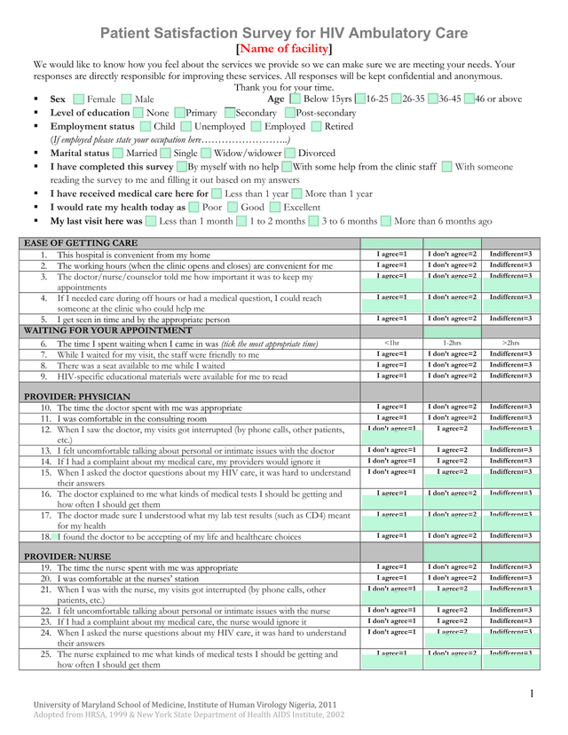 Patient Satisfaction Survey For HIV Ambulatory Care screenshot