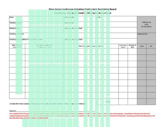 Continuing Education Credits (CEC) Submission Form screenshot