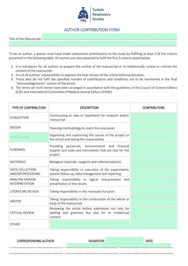 AUTHOR CONTRIBUTION FORM screenshot