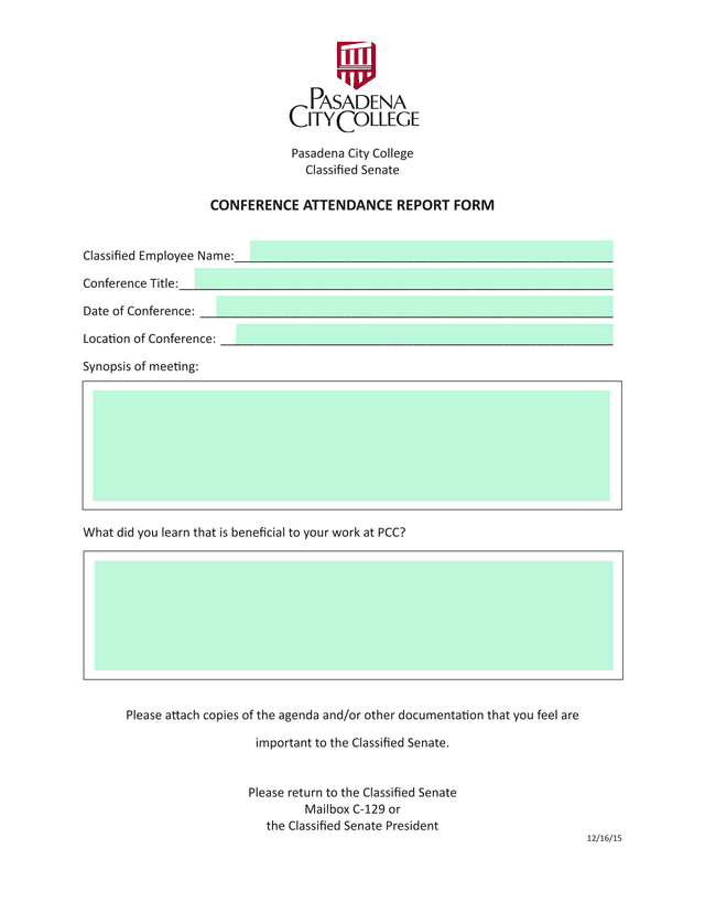 Conference Attendance Report Form screenshot