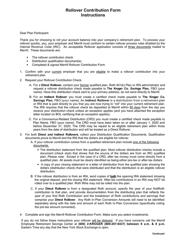 Rollover Contribution Form screenshot