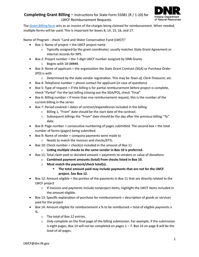 Completing Grant Billing  Instructions For State Form 55081 screenshot