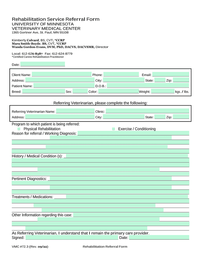 Rehabilitation Referral Form screenshot