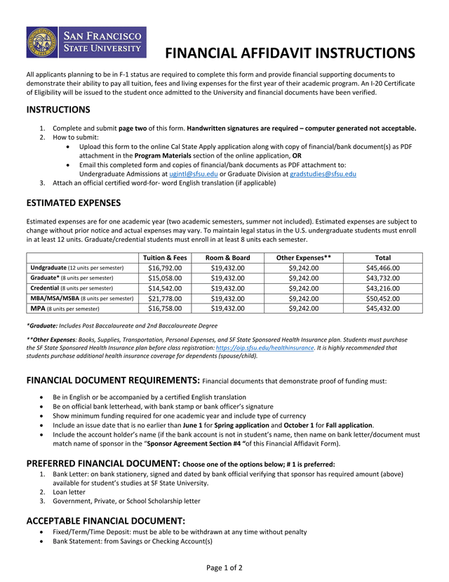Financial Affidavit Instructions screenshot