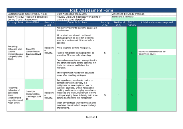Risk Assessment Form screenshot