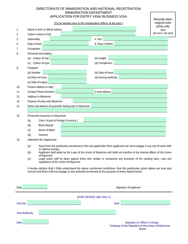 APPLICATION FOR ENTRY VISA BUSINESS VISA screenshot