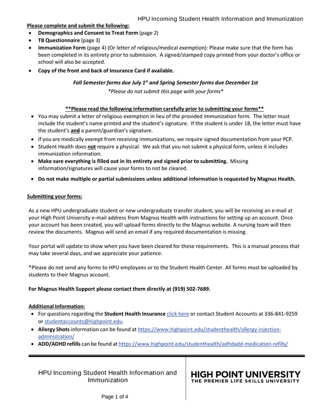 HPU Incoming Student Health Information And Immunization screenshot