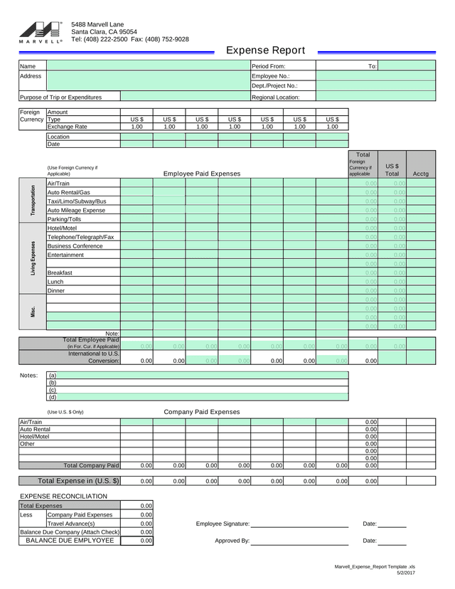 Employee Expense Report screenshot