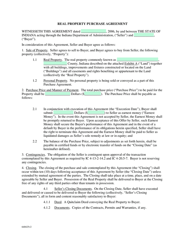 Real Property Purchase Agreement screenshot