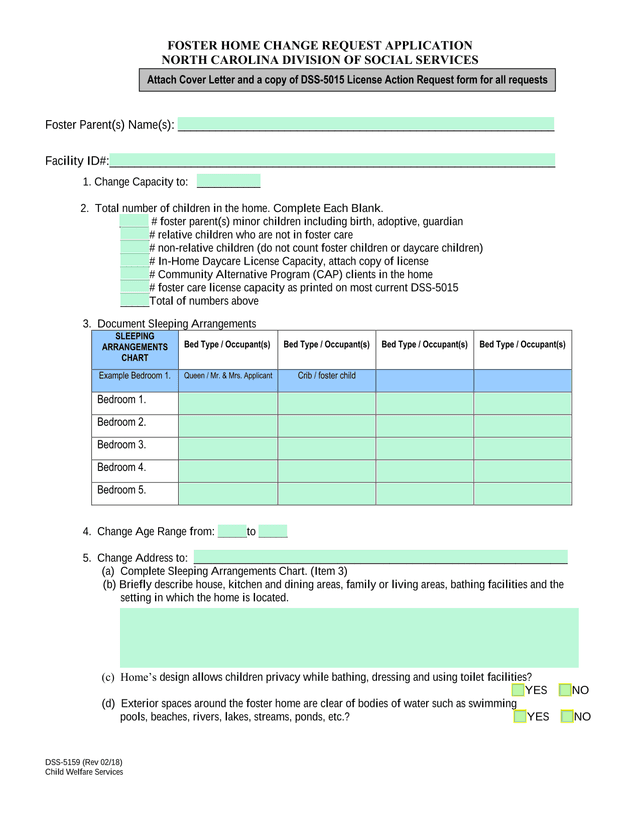 DSS 5159 Foster Home Change Request Application screenshot