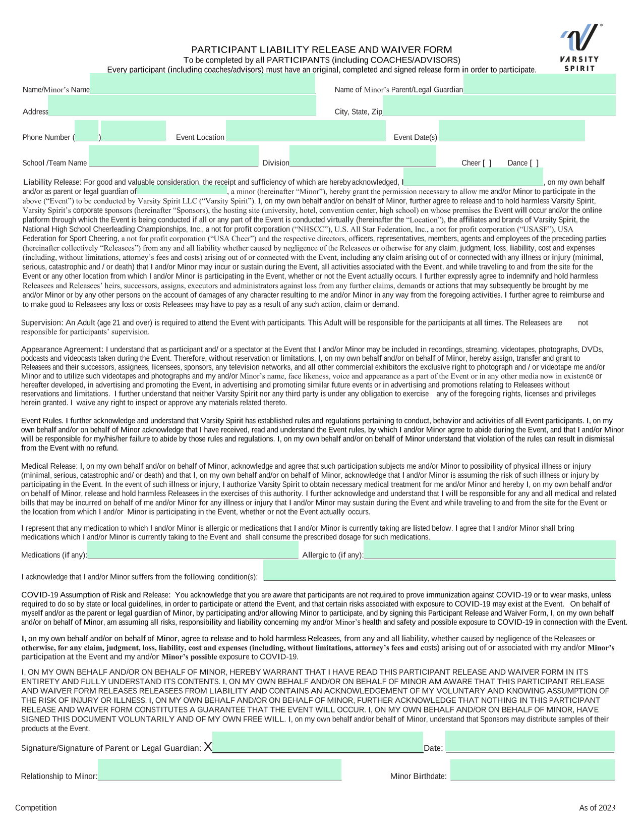Participant Liability Release And Waiver Form screenshot