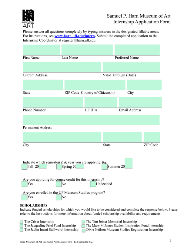 Harn Museum Of Art Internship Application Form   Fall Semester 2023 screenshot