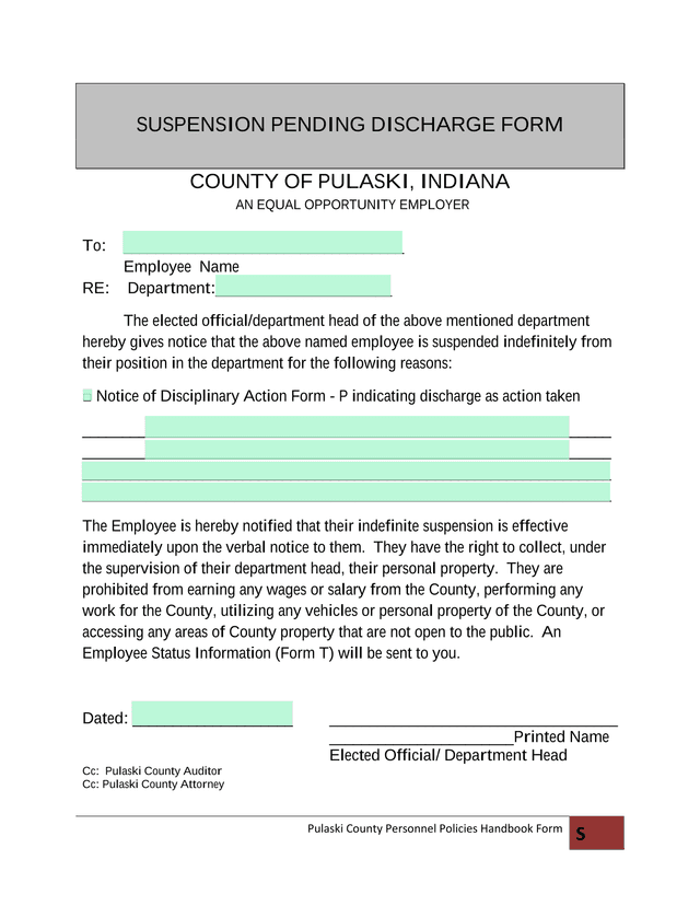 Suspension Pending Discharge Form screenshot