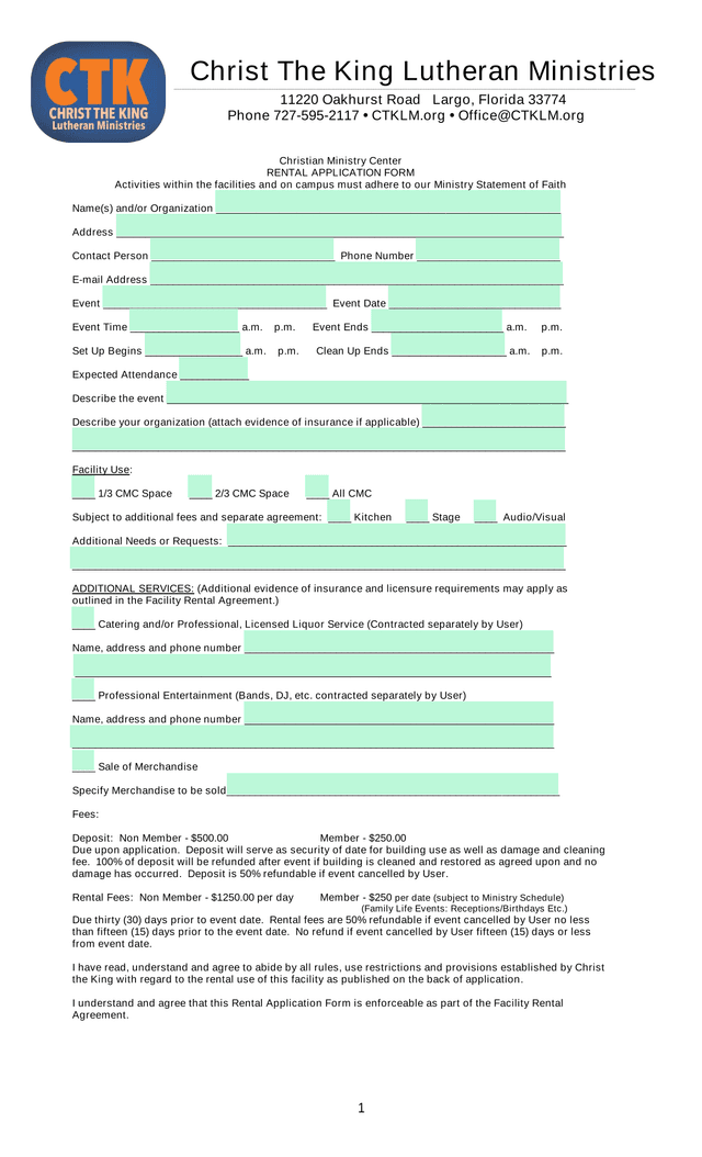Rental Application Form screenshot
