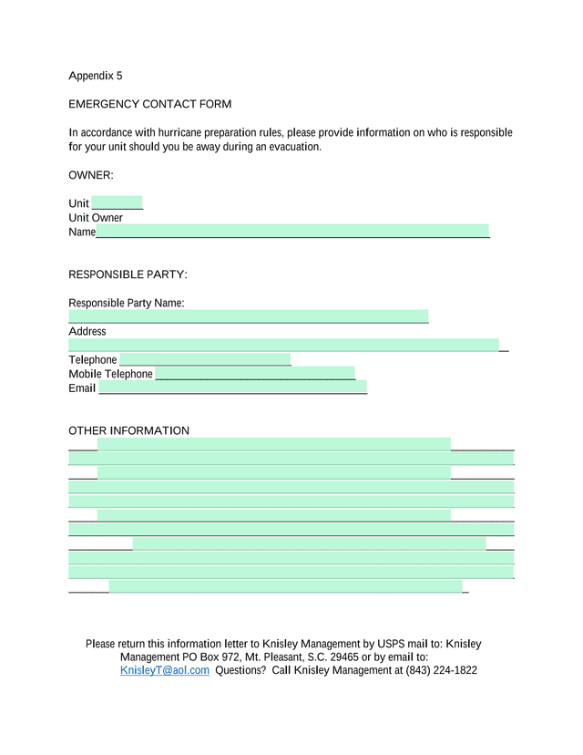 Emergency Contact Form screenshot
