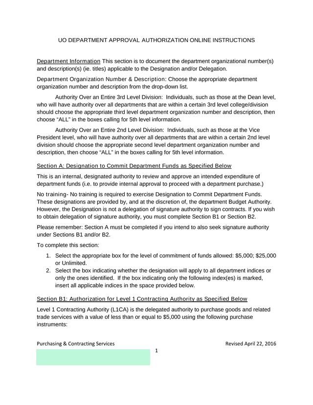 UO DEPARTMENT APPROVAL AUTHORIZATION ONLINE INSTRUCTIONS screenshot