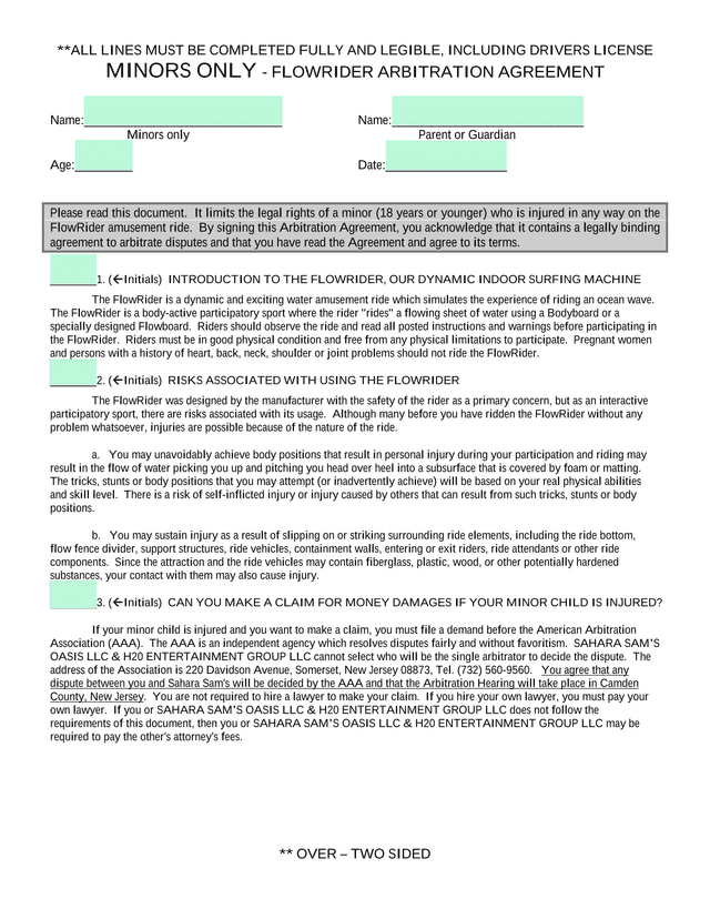 MINORS ONLY   FLOWRIDER ARBITRATION AGREEMENT screenshot