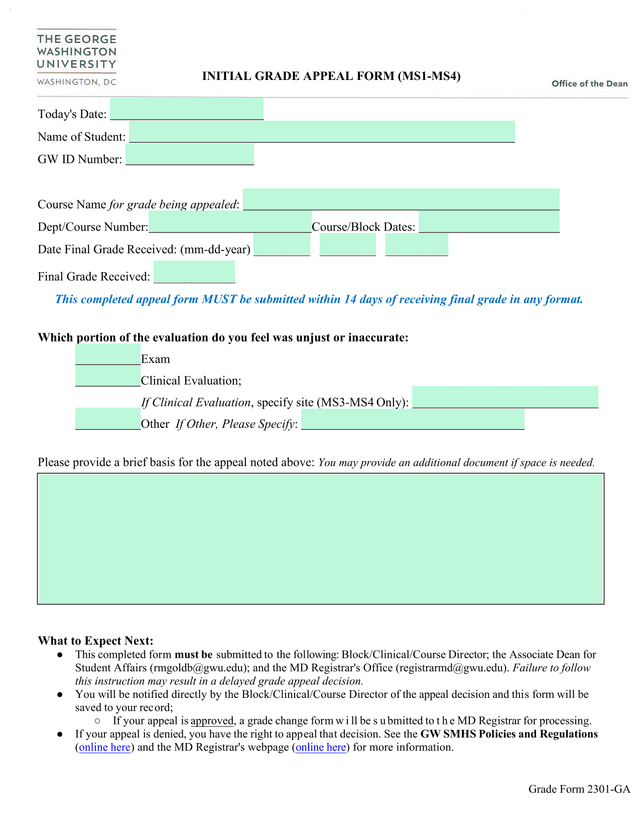 INITIAL GRADE APPEAL FORM (MS1 MS4) screenshot