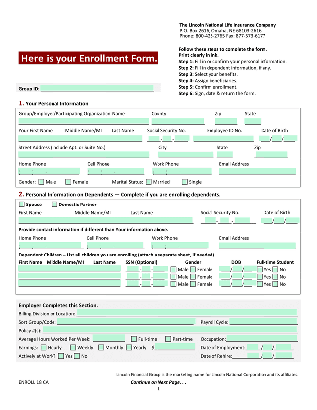 Enrollment Form screenshot