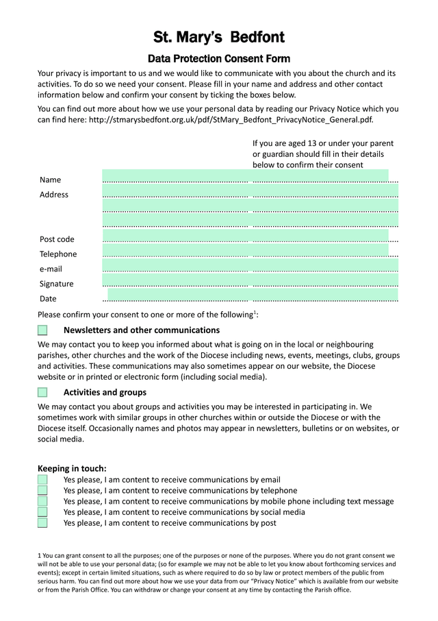 St. MaryS Bedfont Data Protection Consent Form screenshot