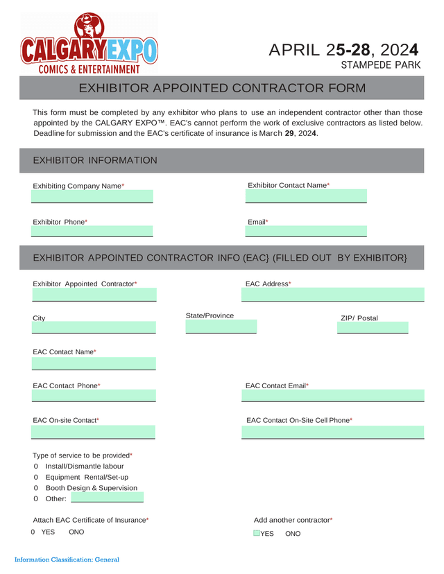 Exhibitor Appointed Contractor Form screenshot