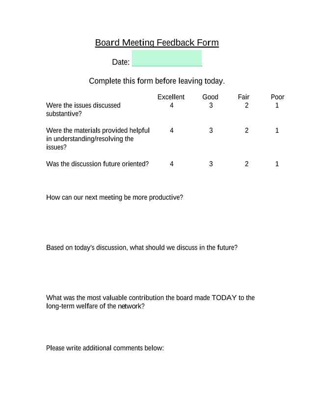 Board Meeting Feedback Form screenshot