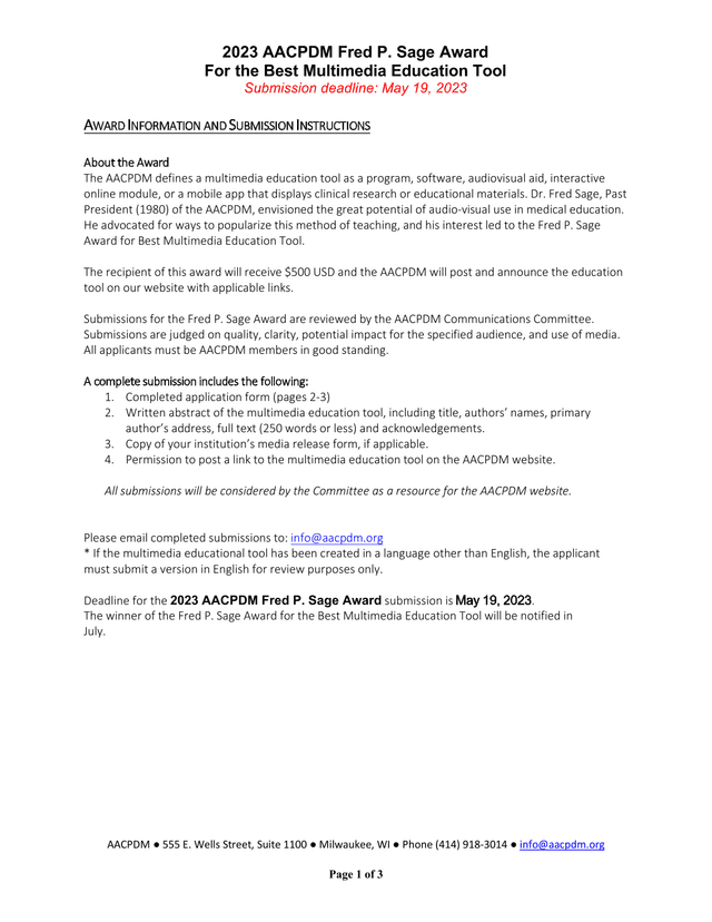 2023 AACPDM Fred P. Sage Award For The Best Multimedia Education Tool screenshot