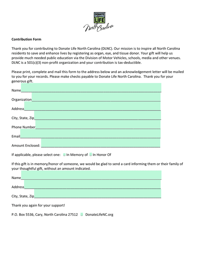 Contribution Form screenshot