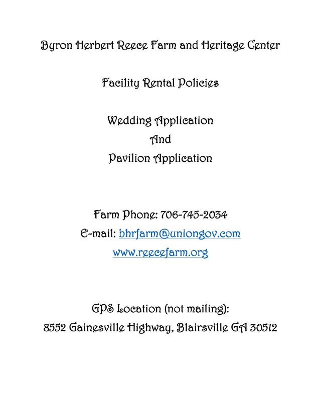 Byron Herbert Reece Farm And Heritage Center Facility Rental Policies screenshot