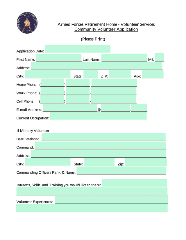 Armed Forces Retirement Home   Volunteer Services Community Volunteer Application screenshot