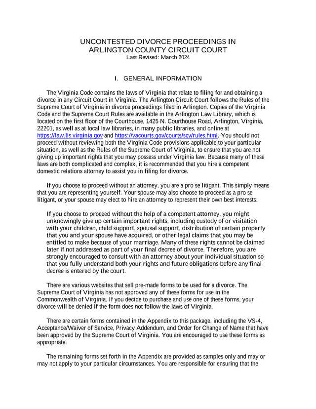 Uncontested Divorce Proceedings In Arlington County Circuit Court screenshot