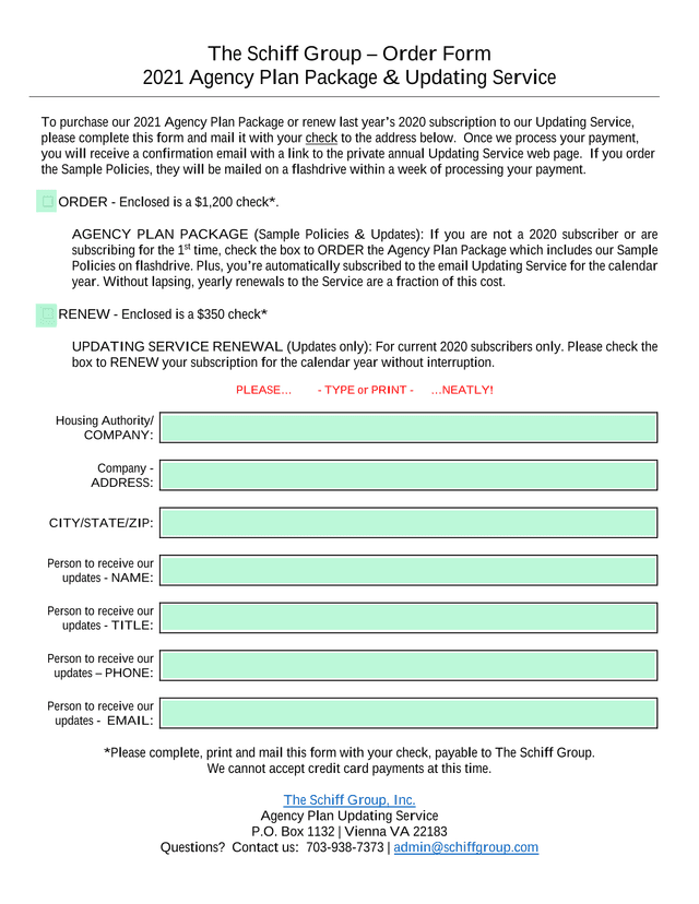 The Schiff Group  Order Form screenshot