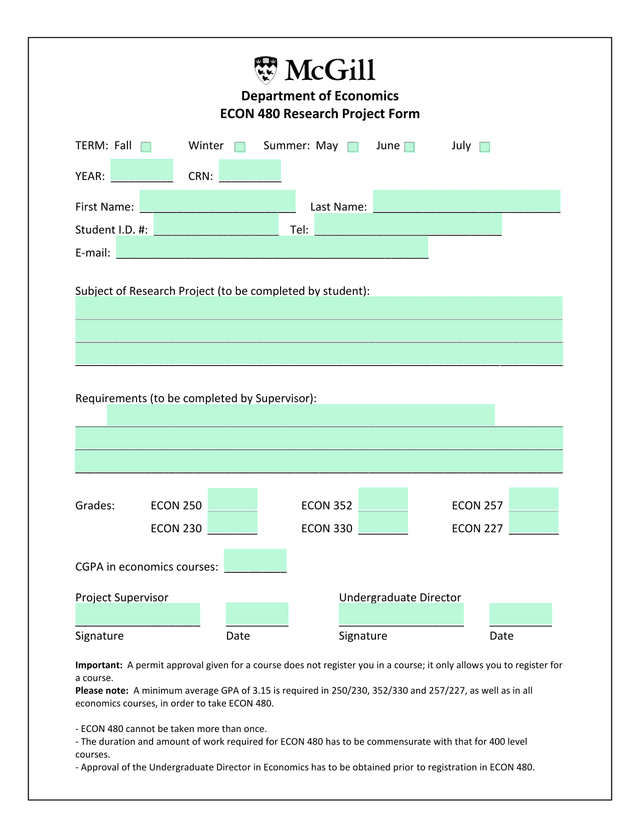 ECON 480 Research Project Form screenshot