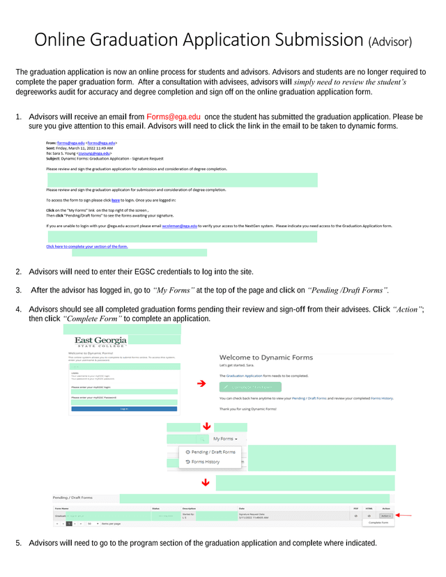 Online Graduation Application Submission (Advisor) screenshot