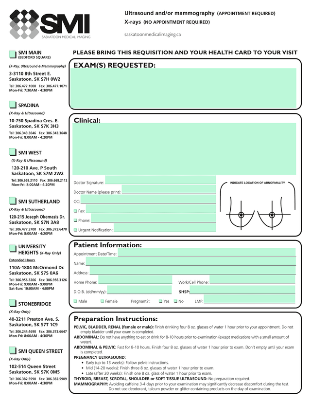 Ultrasound AndOr Mammography Requisition screenshot