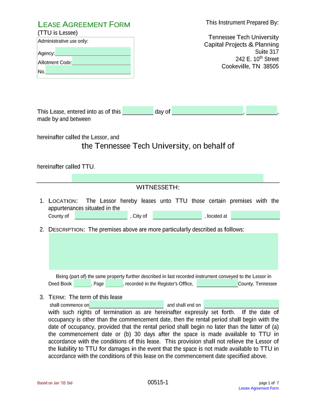 Lessee Agreement Form screenshot